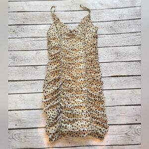 EUC URBAN OUTFITTERS Animal Print Ruched Mesh Mini Dress Size Medium